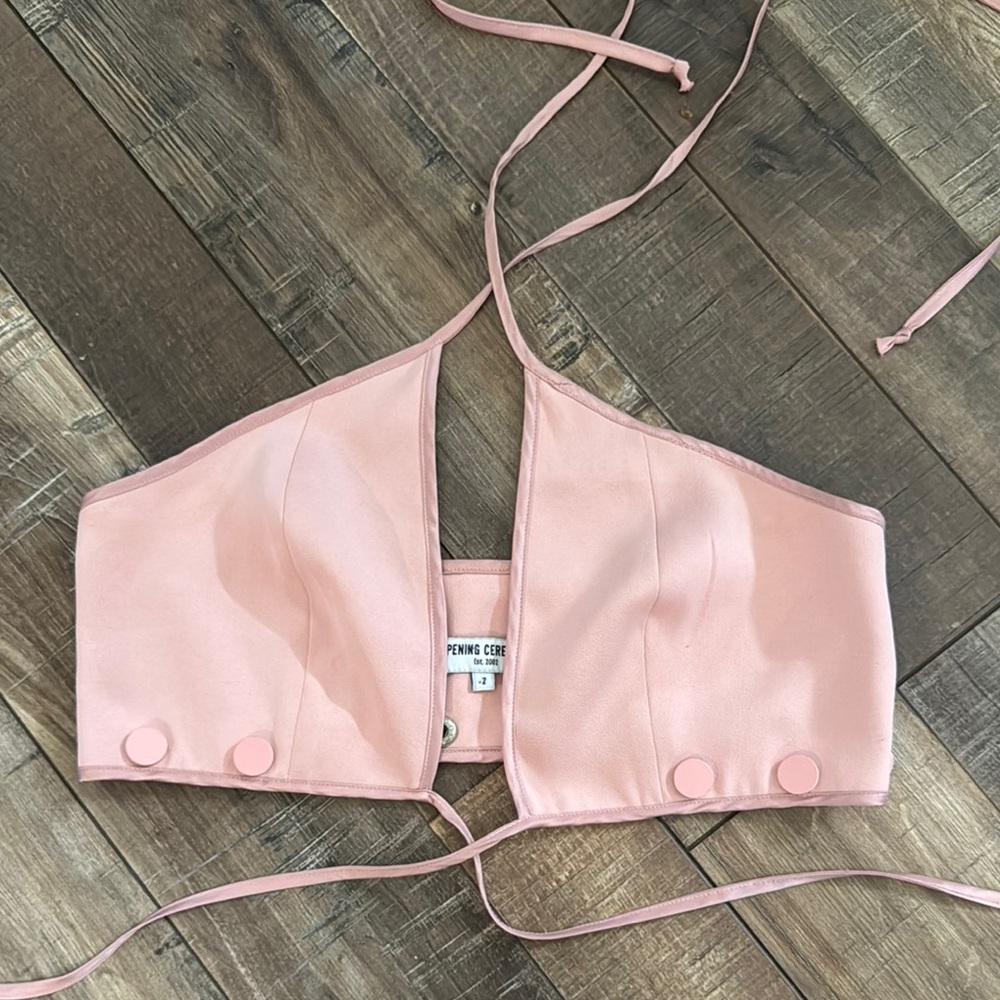 Opening Ceremony Crop Pink Halter Top with Button Details